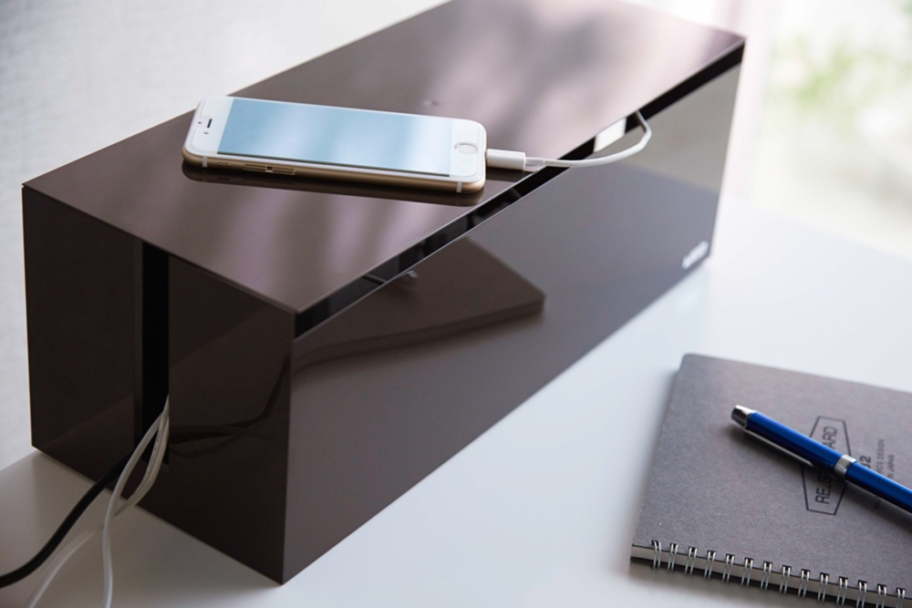 Cable organizer, WEB CABLE BOX, 40 x 15,5 x H 14,5 cm, Yamazaki, Dark Brown in the group Storage / Storage boxes at SmartaSaker.se (41342)