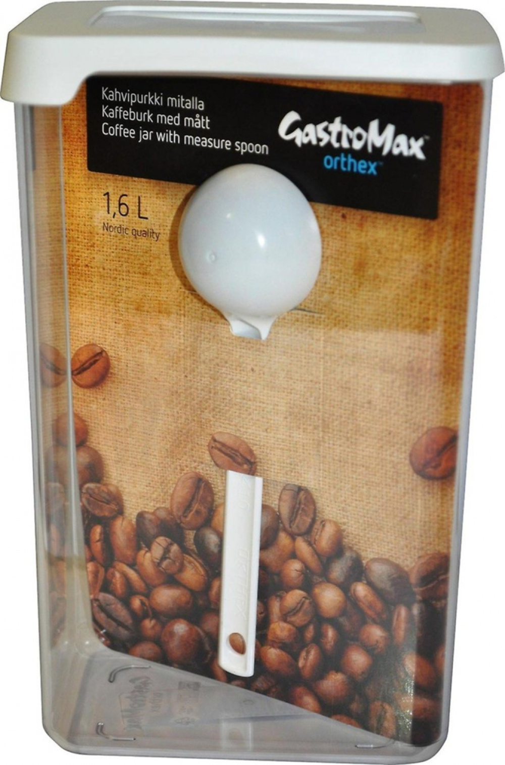 Coffee jar with measure spoon, Airtight, 1,6 L, VISION, Clear / White in the group Storage / Kitchen storage / Storage bins and jars / SmartStore at SmartaSaker.se (41345)