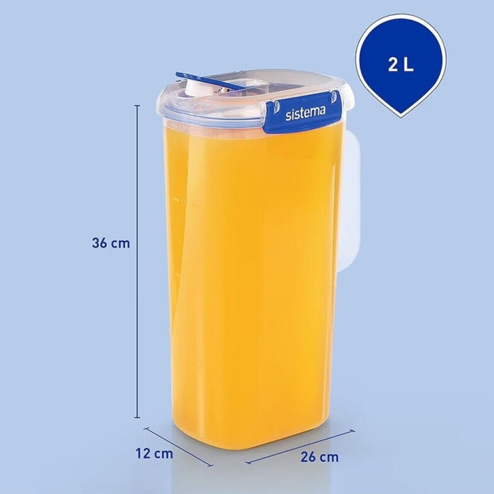 Jug with lid, 2 L, KLIP IT PLUS JUICE, Clear / Blue in the group Storage / Kitchen storage / Storage jars / Sistema storage jars at SmartaSaker.se (41347)