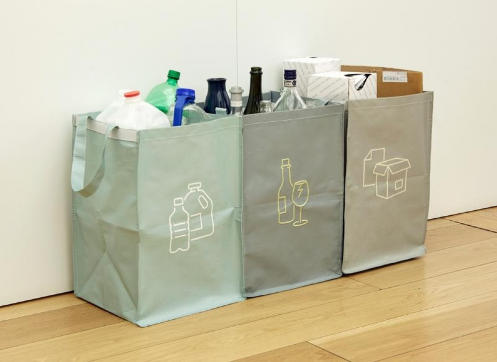 Bags for recycling, Set of 3, RECYCLING STATION, 32 x 30 x H 46 cm, Mix in the group Storage / Cleaning and waste sorting / Waste sorting at SmartaSaker.se (41354)