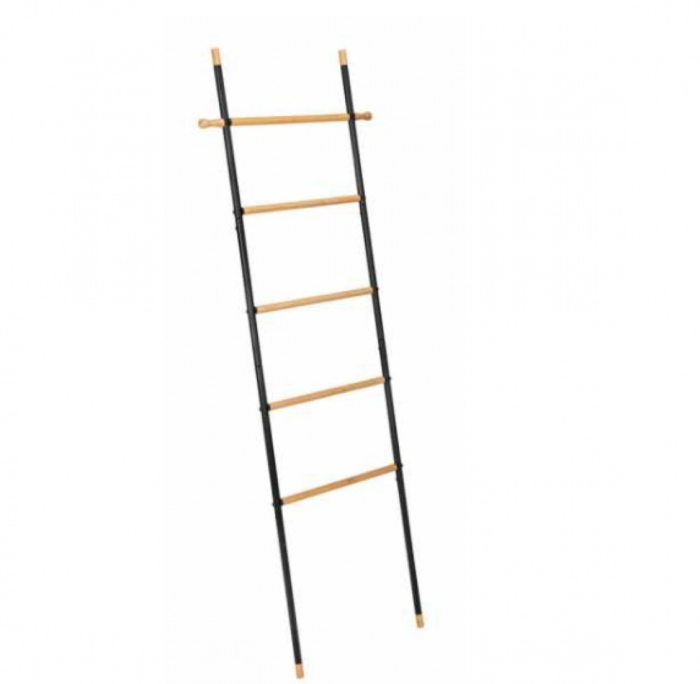 Clothes rack in metal, and bamboo, LOFT LEANING LADDER HANGER, 57 x H 162 cm, Black in the group Storage / Bedroom storage / Clothes racks at SmartaSaker.se (41378)