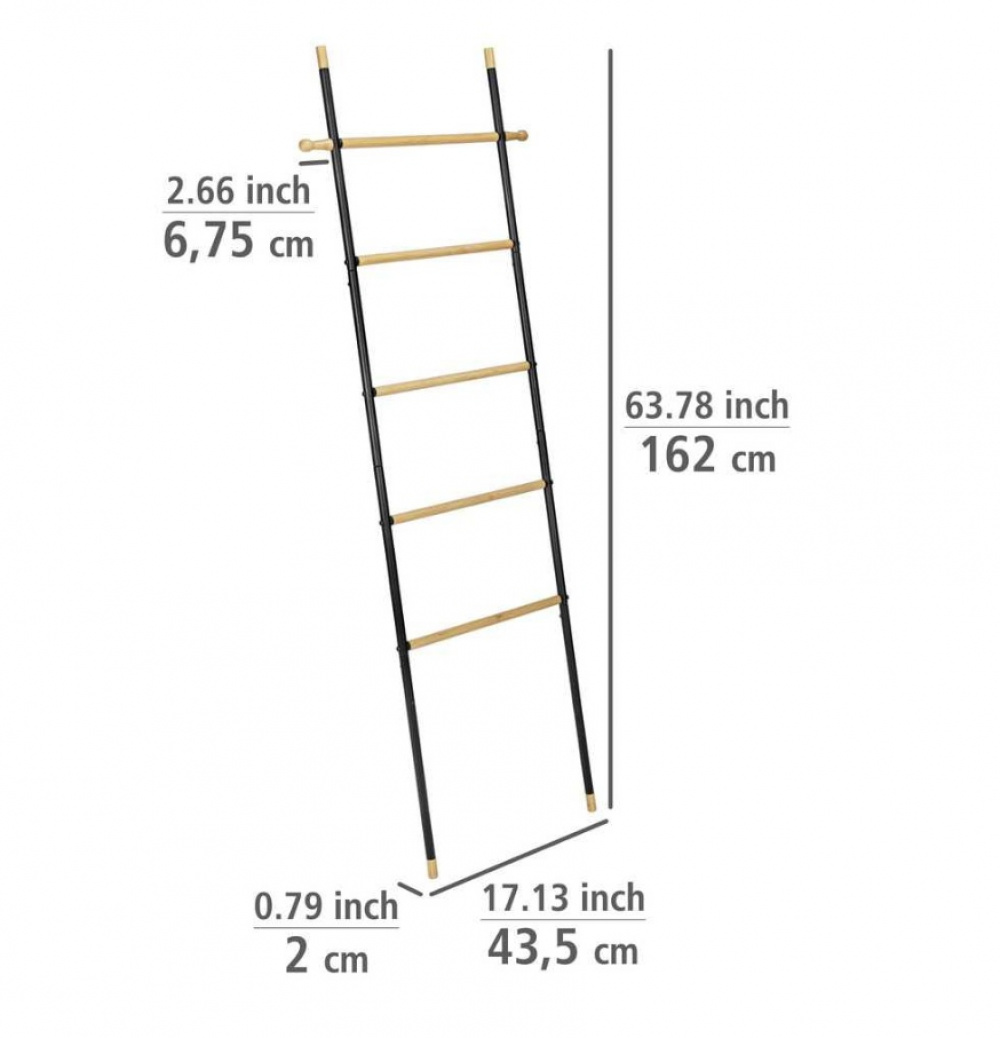 Clothes rack in metal, and bamboo, LOFT LEANING LADDER HANGER, 57 x H 162 cm, Black in the group Storage / Bedroom storage / Clothes racks at SmartaSaker.se (41378)