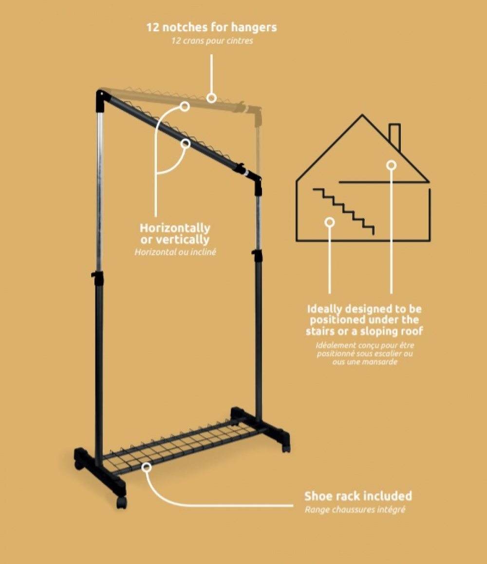 Mobile clothing rack, Adjustable, UNDER STAIRS, 91,5 x 42 x H 102 - 170 cm, Black / Silver in the group Storage / Wardrobe storage / Garment covers at SmartaSaker.se (41382)