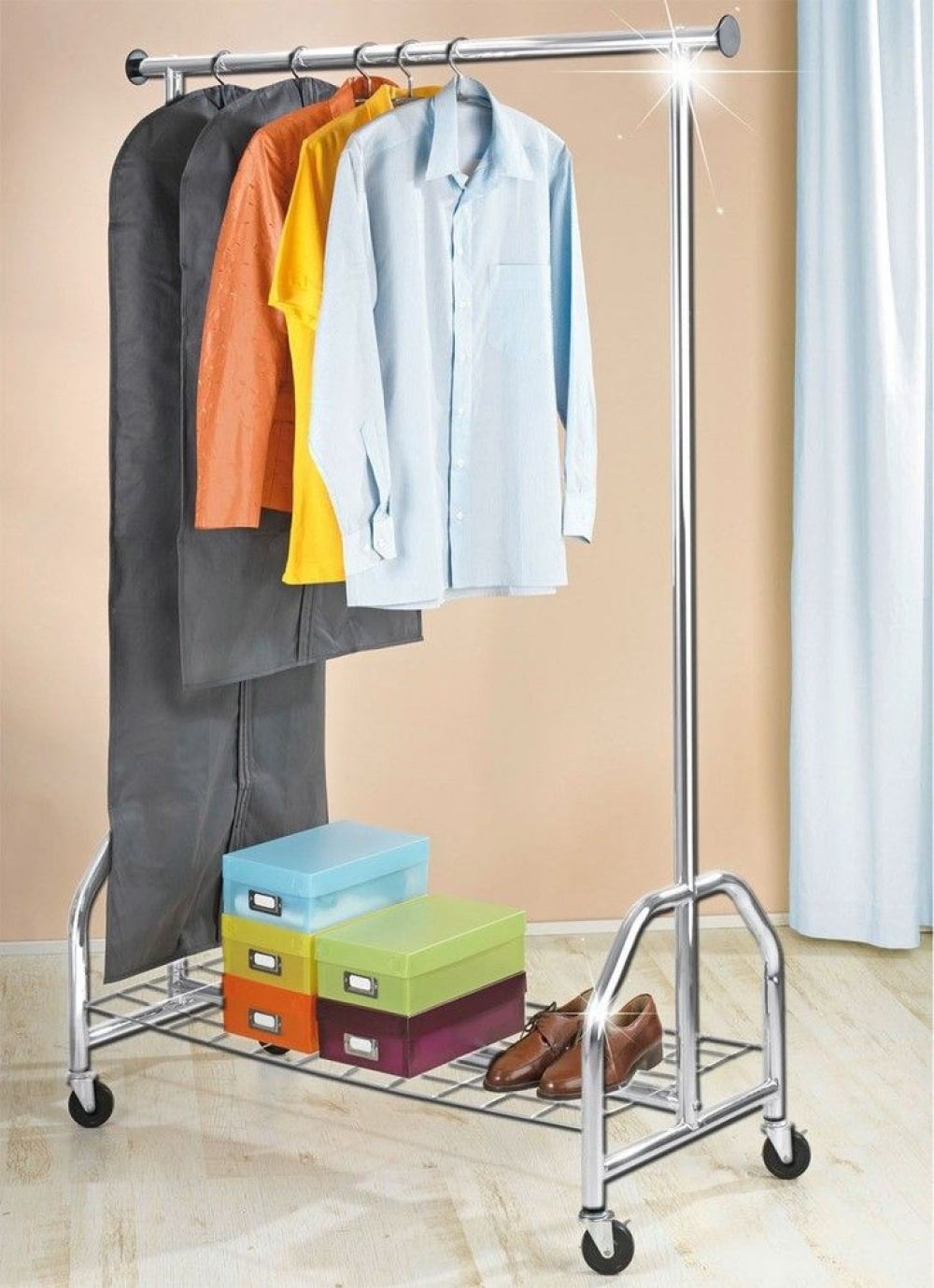 Mobile clothes rack with wheels, PROFI, 121 x 52 x H 185 cm, Silver in the group Storage / Bedroom storage / Clothes racks at SmartaSaker.se (41383)