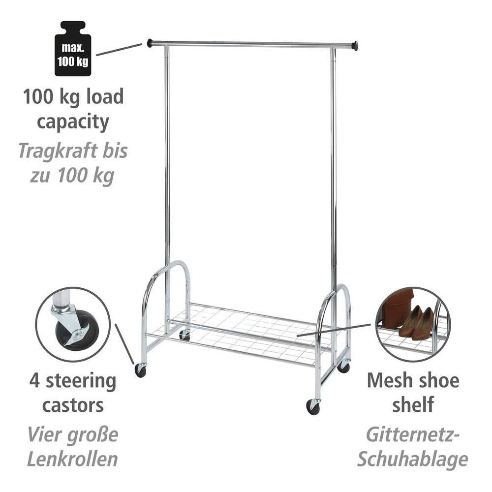 Mobile clothes rack with wheels, PROFI, 121 x 52 x H 185 cm, Silver in the group Storage / Bedroom storage / Clothes racks at SmartaSaker.se (41383)