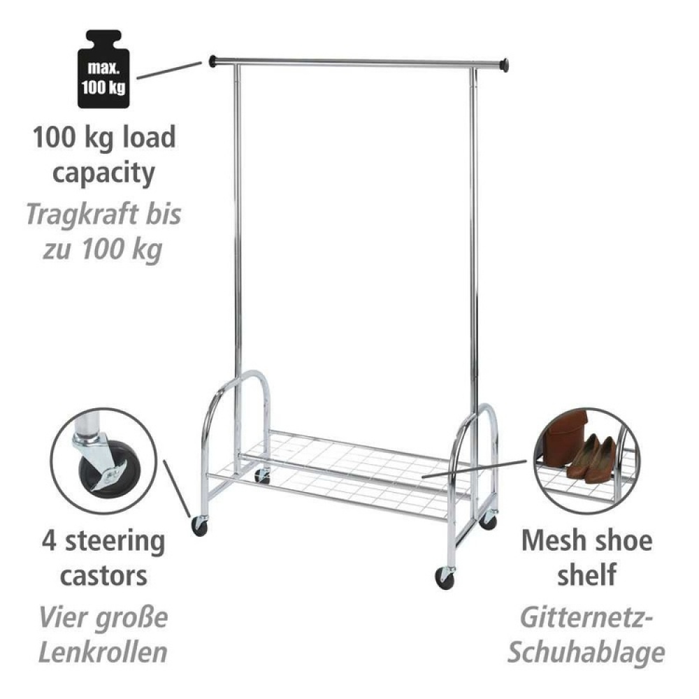 Mobile clothes rack with wheels, PROFI, 121 x 52 x H 185 cm, Silver in the group Storage / Bedroom storage / Clothes racks at SmartaSaker.se (41383)