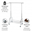 Mobile clothes rack with wheels, PROFI, 121 x 52 x H 185 cm, Silver Mobile clothes rack with wheels, PROFI, 121 x 52 x H 185 cm, Silver