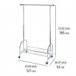 Mobile clothes rack with wheels, PROFI, 121 x 52 x H 185 cm, Silver Mobile clothes rack with wheels, PROFI, 121 x 52 x H 185 cm, Silver