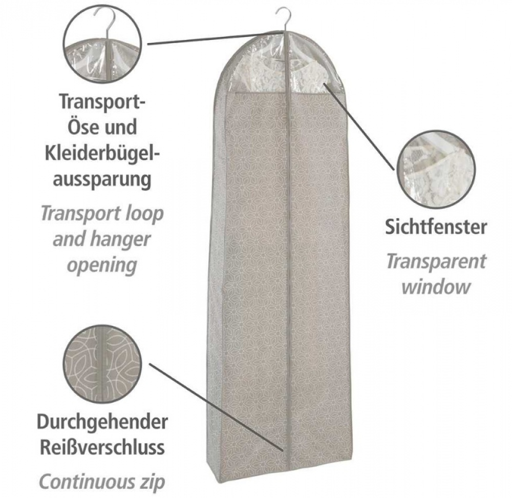 Dress cover for dresses, Extra Long, BALANCE PARTY DRESS, 60 x 20 x H 180 cm, Taupe in the group Storage / Wardrobe storage / Garment covers at SmartaSaker.se (41398)
