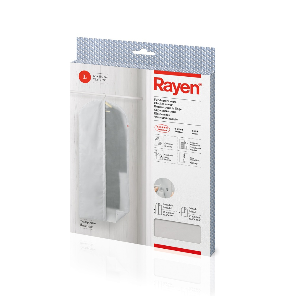  Garment bag, Extra Long, RAYEN PREMIUM, 60 x 5 x H 150 cm, Light Grey in the group Storage / Wardrobe storage / Garment covers at SmartaSaker.se (41407)