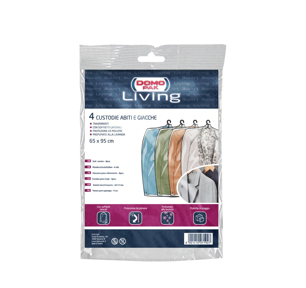 Garment bag, short, transparent plastic, Set of 4, Lavender scented, LIVING, 65 x H95 cm, Clear in the group Storage / Wardrobe storage / Garment covers at SmartaSaker.se (41435)