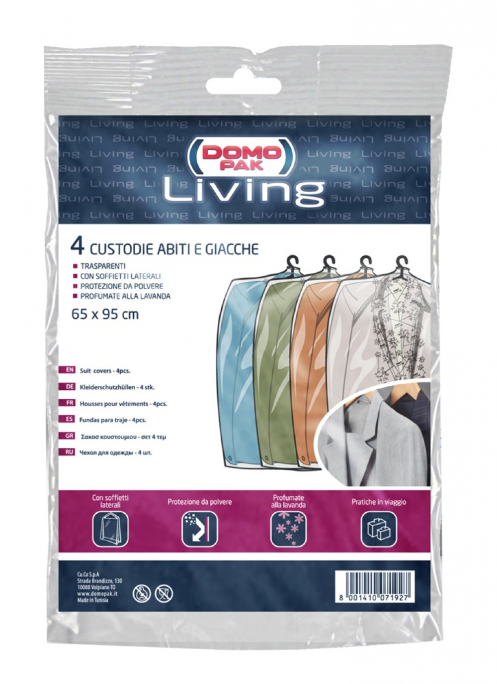 Garment bag, short, transparent plastic, Set of 4, Lavender scented, LIVING, 65 x H95 cm, Clear in the group Storage / Wardrobe storage / Garment covers at SmartaSaker.se (41435)