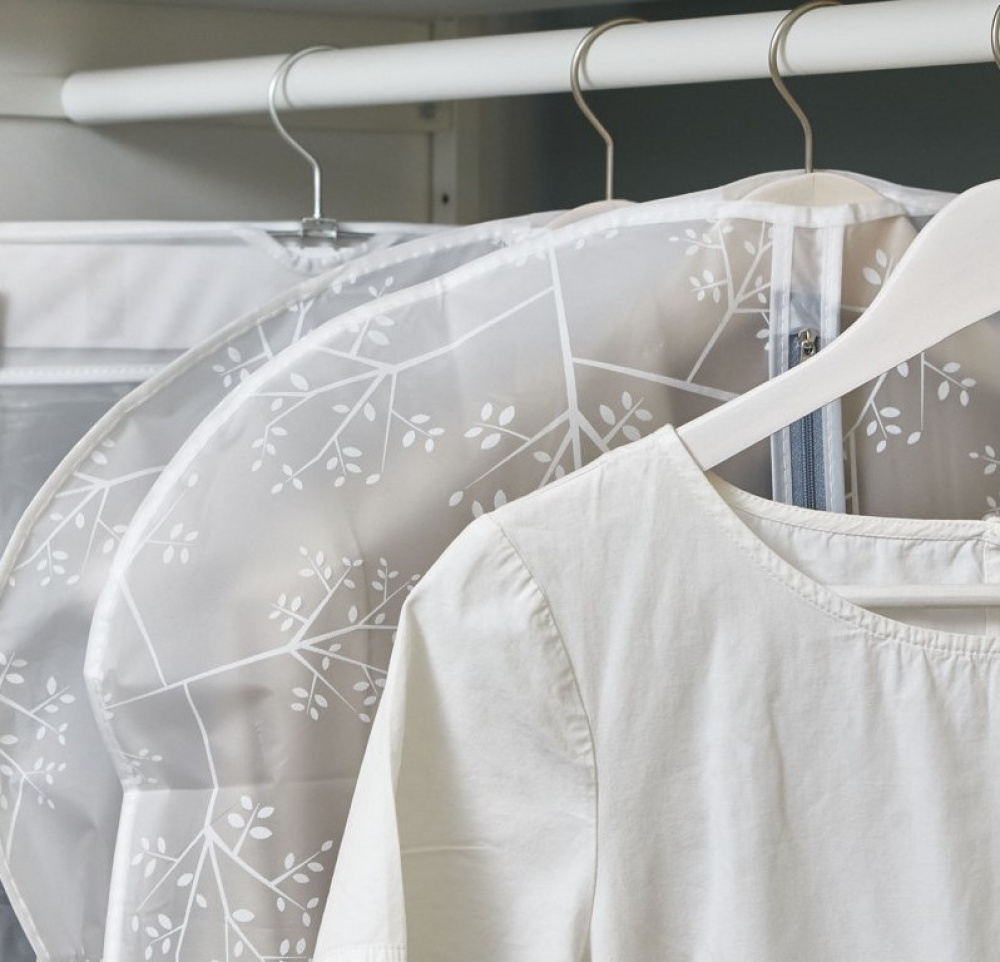 Dress cover / Garment bag, Long, WHITE LEAF, 60 x H135 cm, White in the group Storage / Wardrobe storage / Garment covers at SmartaSaker.se (41448)