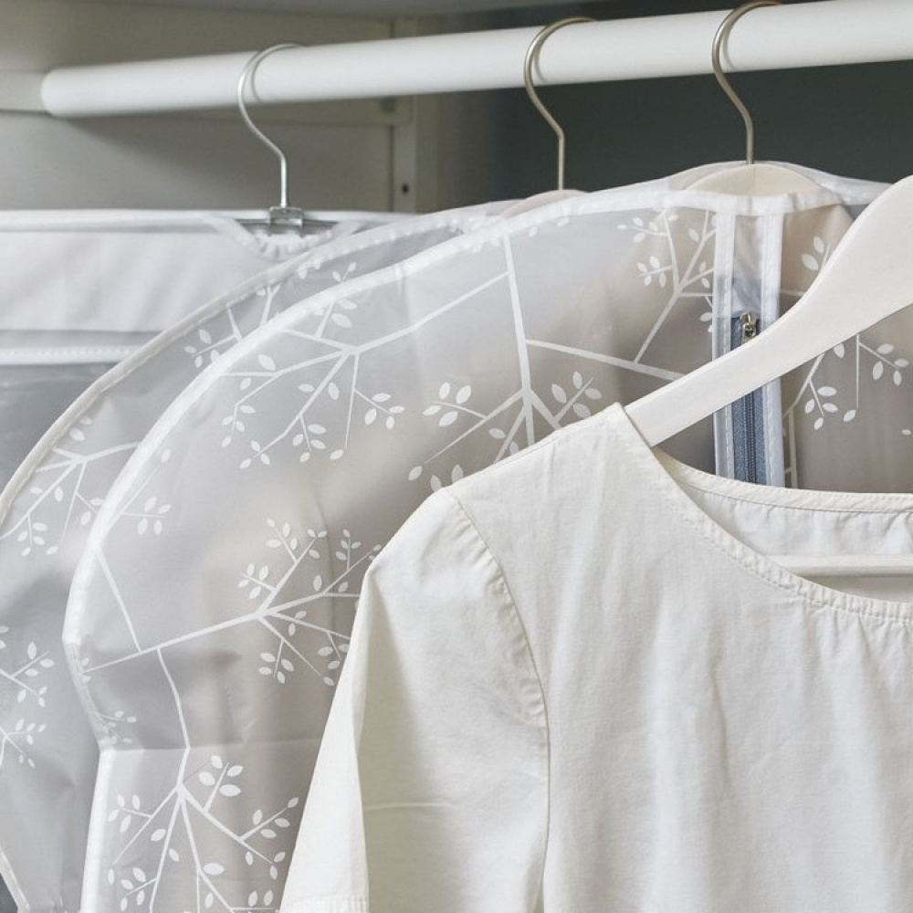 Dress cover / Garment bag, Long, WHITE LEAF, 60 x H135 cm, White in the group Storage / Wardrobe storage / Garment covers at SmartaSaker.se (41448)