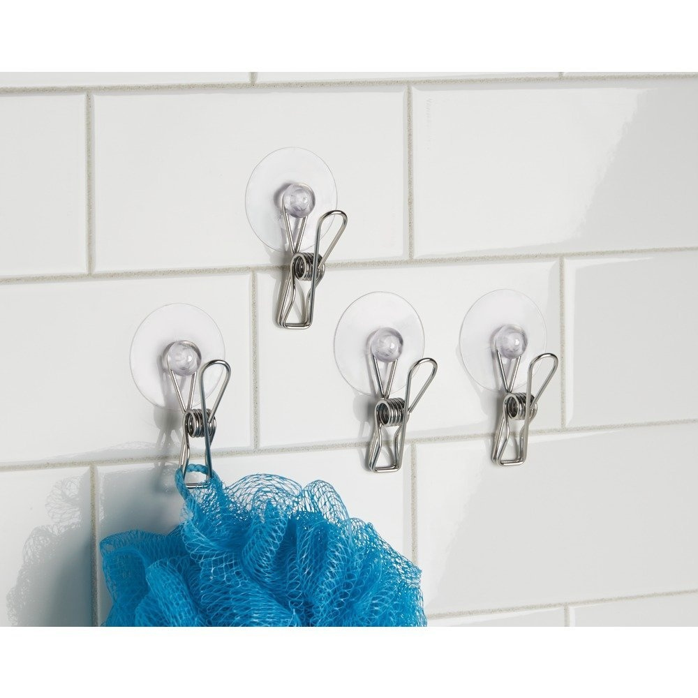 Multi Purpose Clips / Clamps, 4 pcs, SUCTION CLIPS, Silver in the group Storage / Bathroom storage at SmartaSaker.se (41458)