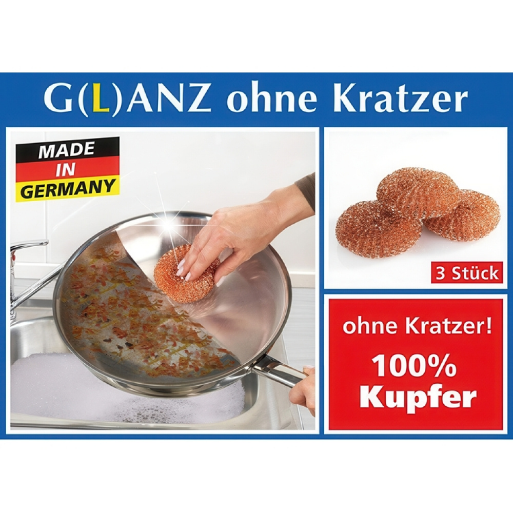 Copper pads for cleaning, Set of 3, Small, KUPFER-PUTZLINGE, Ø 6 cm, Copper in the group Storage / Cleaning and waste sorting / Cloths and brushes at SmartaSaker.se (41466)