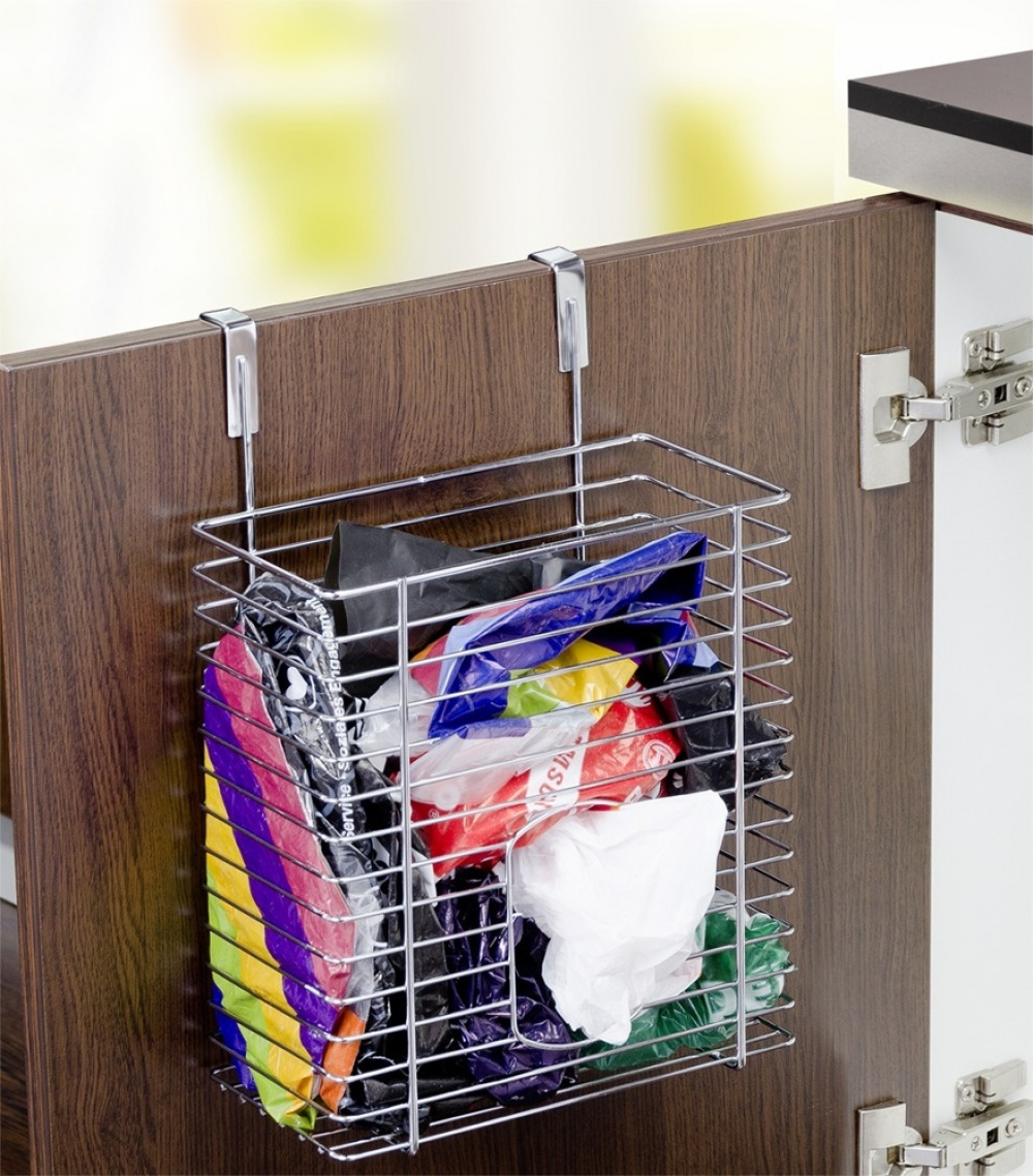 Basket for cabinet door, PLASTIC BAG ORGANIZER, 12 x 20 x H30 cm, Silver in the group Storage / Kitchen storage / Kitchen cabinet organizers / Under sink storage at SmartaSaker.se (41475)