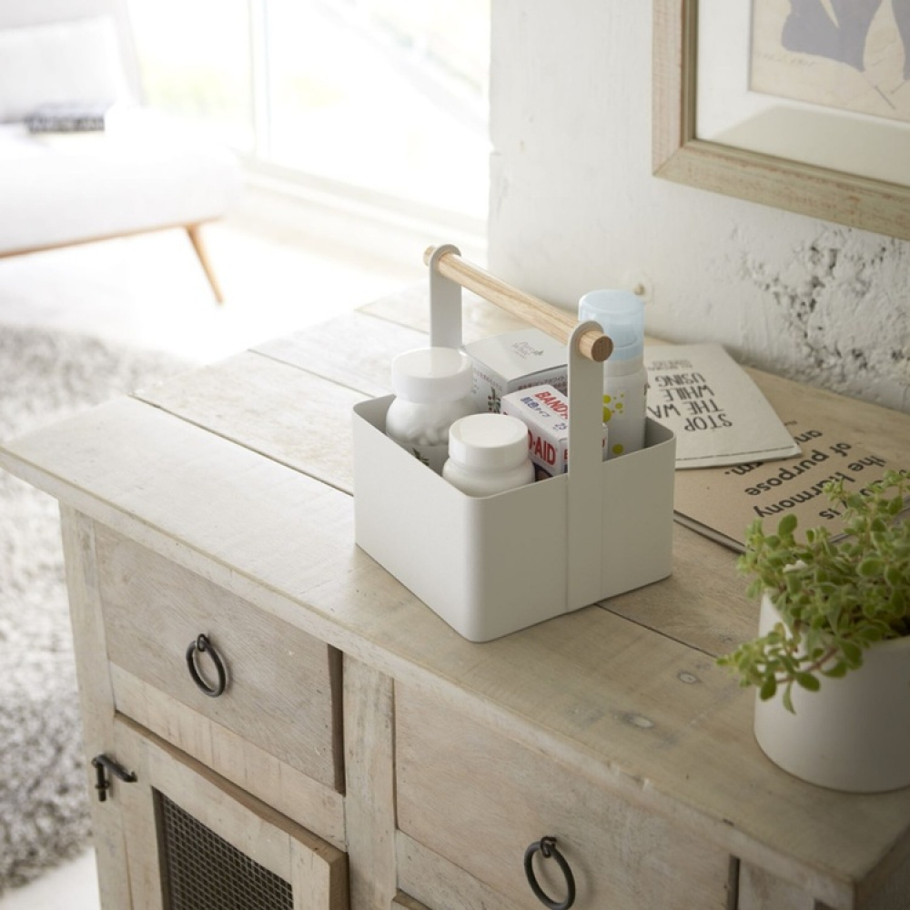 Tool box with wooden handel, TOSCA , 16 x 13 x H 16 cm, Yamazaki, White in the group Storage / Cleaning and waste sorting / Cleaning baskets at SmartaSaker.se (41484)