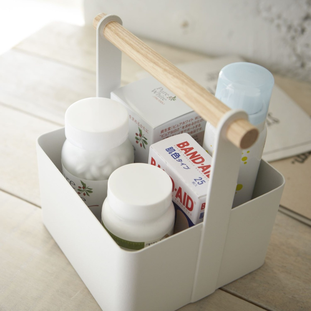 Tool box with wooden handel, TOSCA , 16 x 13 x H 16 cm, Yamazaki, White in the group Storage / Cleaning and waste sorting / Cleaning baskets at SmartaSaker.se (41484)