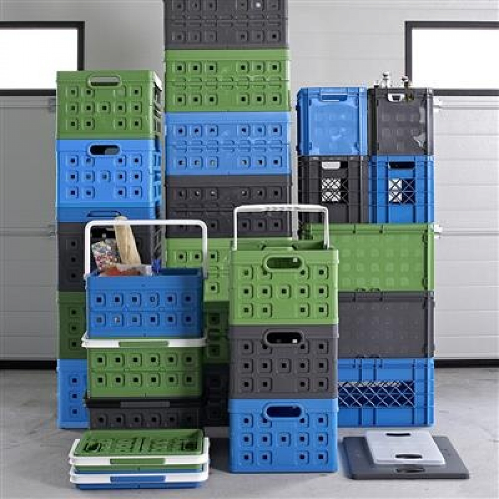 Basket, Foldable, With handle, 24 L, MEDIUM VOUWKRAT, 44 x 31,5 x H21 cm, Dark Grey in the group Storage / Storage room and garage / Baskets and buckets at SmartaSaker.se (41498)