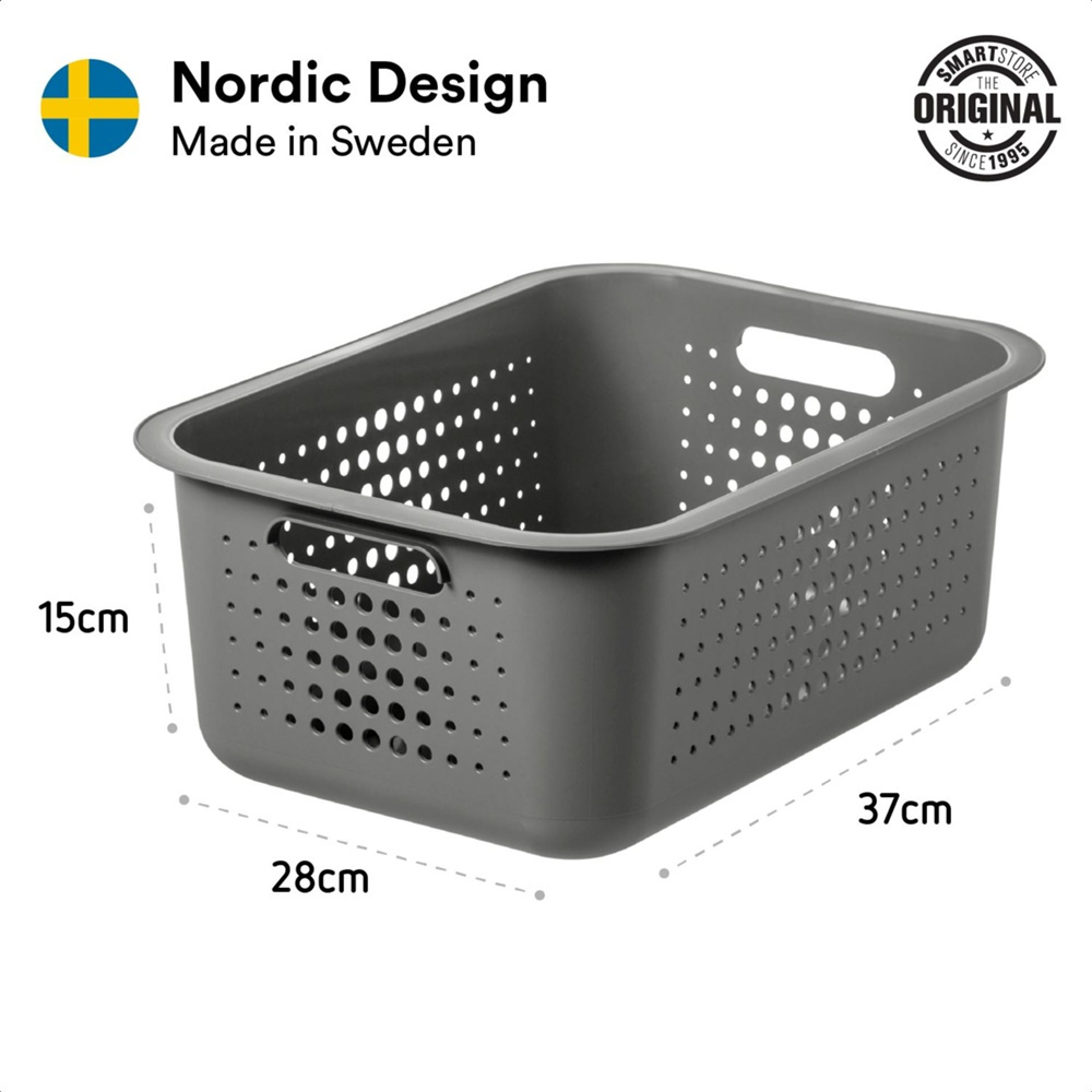 Basket, SMARTSTORE 10L BASKET RECYCLED, 37 x 28 x H15 cm, Light Grey in the group Storage / Storage boxes / SmartStore storage boxes at SmartaSaker.se (41499-ljusgr)