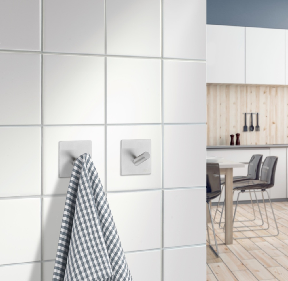 Hook, Self-adhesive, Square, BESLAGSBODEN, 4,5 x H 4,5 cm, Brushed stainless steel in the group Storage / Magnets and adhesives / Self-adhesive hooks at SmartaSaker.se (41534)
