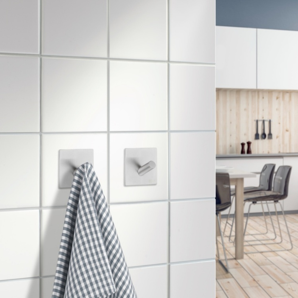 Hook, Self-adhesive, Square, BESLAGSBODEN, 4,5 x H 4,5 cm, Brushed stainless steel in the group Storage / Magnets and adhesives / Self-adhesive hooks at SmartaSaker.se (41534)
