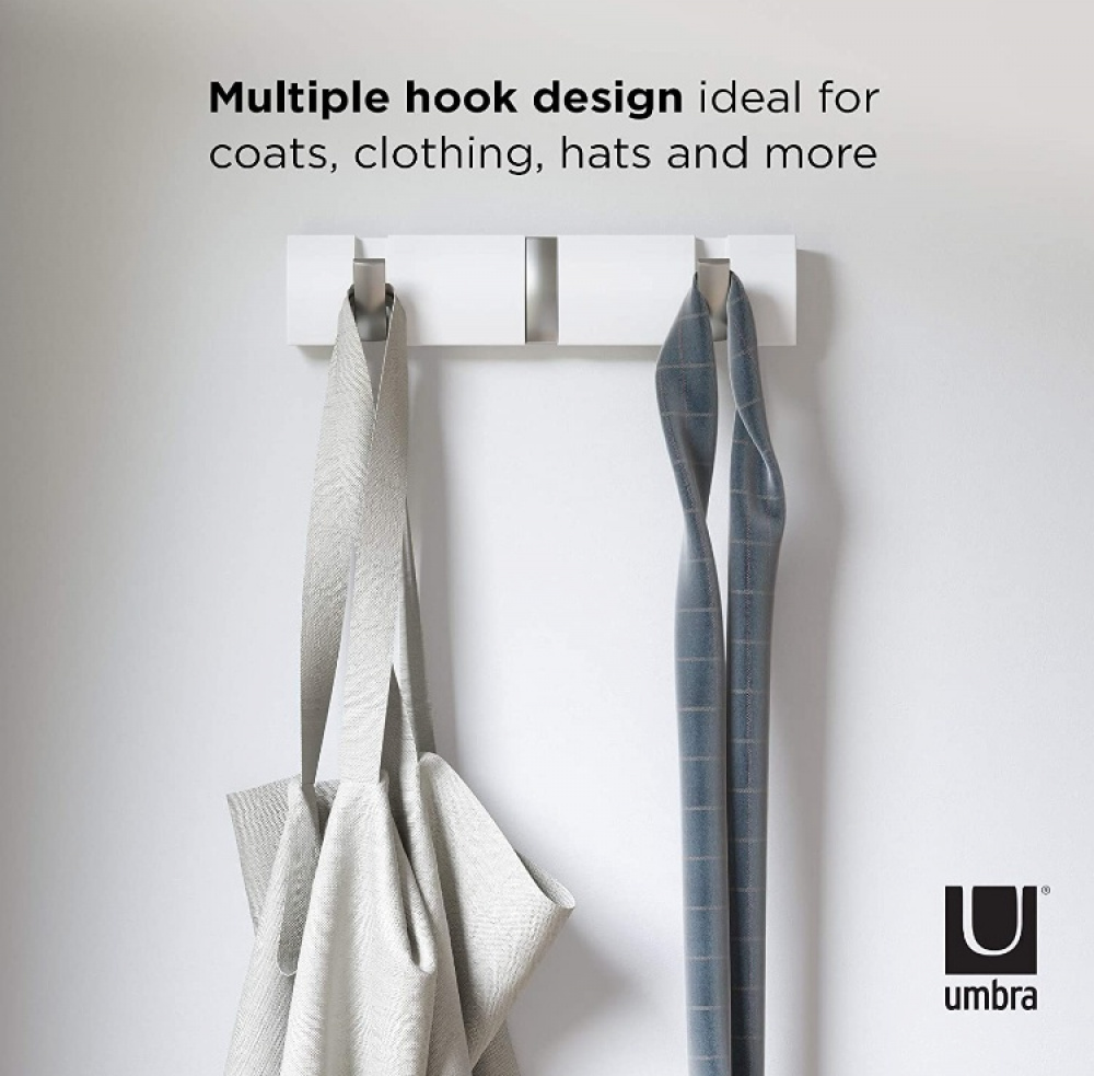 Hook Rack, UMBRA FLIP 3 HOOK, White / Nickel in the group Storage / Hallway storage / Hooks and hangers at SmartaSaker.se (41562)