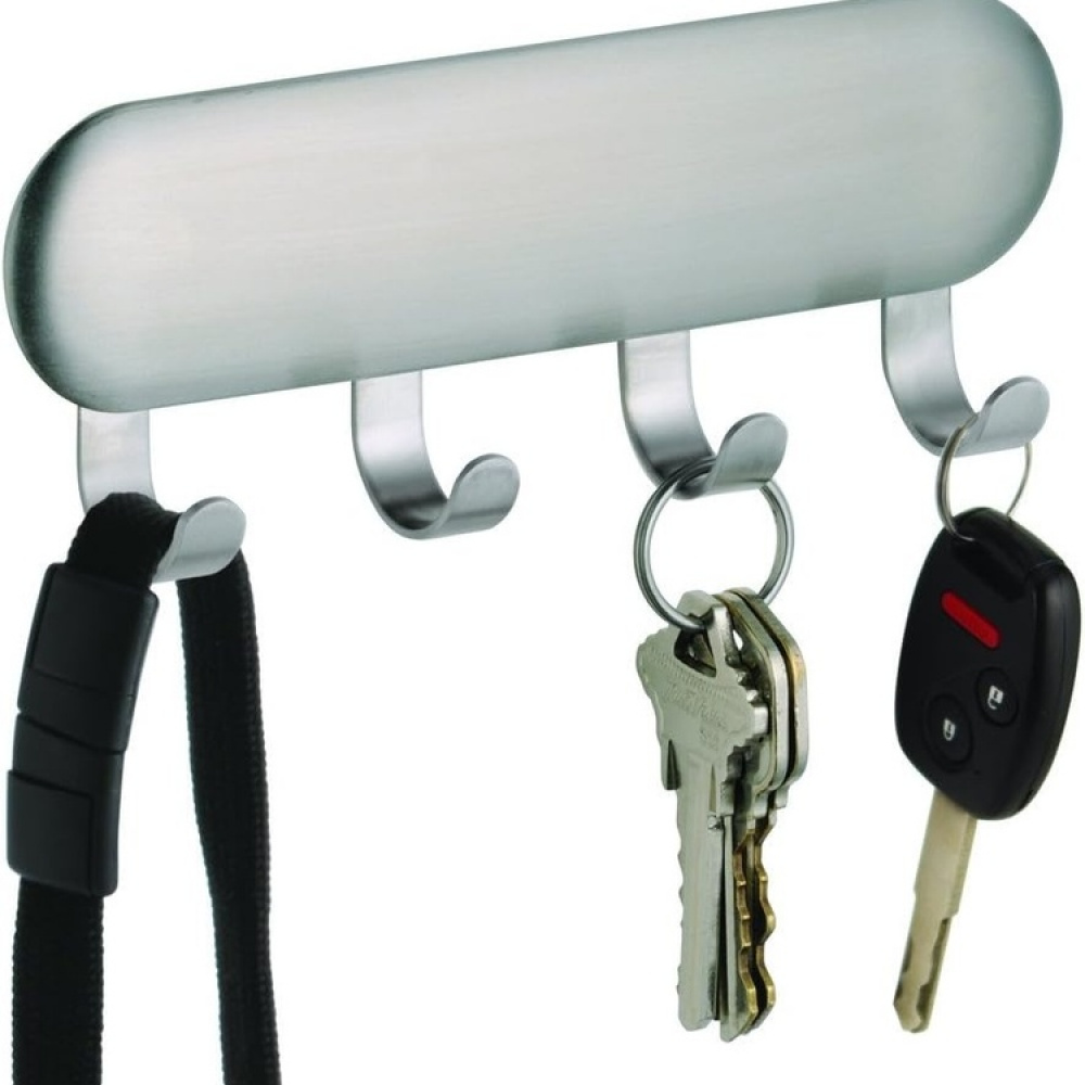 Rack with 4 hooks, Adhesive, FORMA KEY RACK, 14 x 2,5 x H 5,5 cm, Brushed steel in the group Storage / Magnets and adhesives / Self-adhesive hooks at SmartaSaker.se (41574)