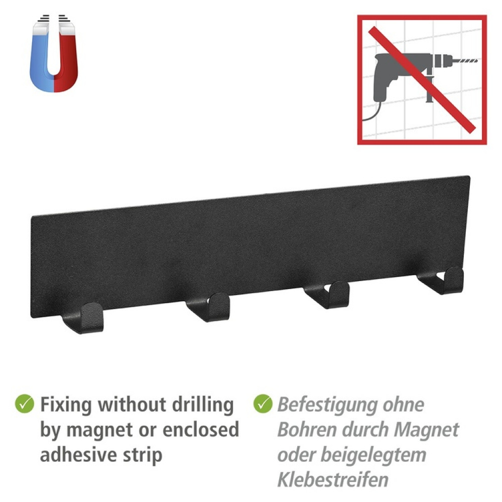 Four hook, Self-adhesive & magnetic, BLACK HOOK RAIL, 30 x 2 x H 6,5, Black in the group Storage / Magnets and adhesives / Magnetic Hooks at SmartaSaker.se (41575)