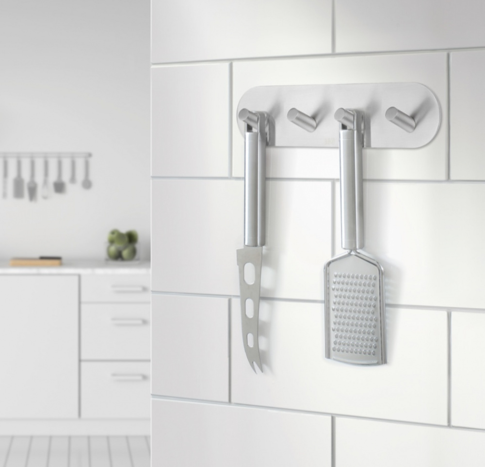 Four hook, Self-adhesive, Round, BESLAGSBODEN, 19,2 x H 4,8 cm, Brushed stainless steel in the group Storage / Magnets and adhesives / Self-adhesive hooks at SmartaSaker.se (41584)