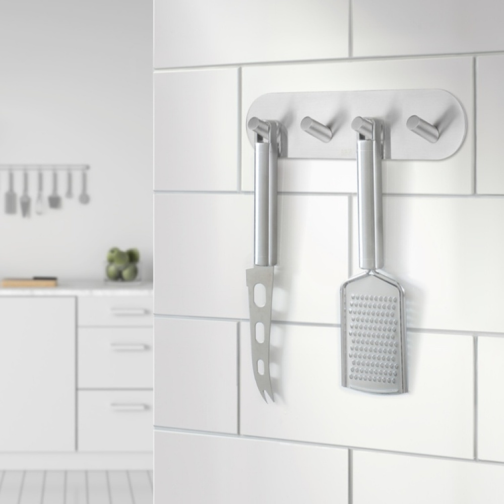 Four hook, Self-adhesive, Round, BESLAGSBODEN, 19,2 x H 4,8 cm, Brushed stainless steel in the group Storage / Magnets and adhesives / Self-adhesive hooks at SmartaSaker.se (41584)