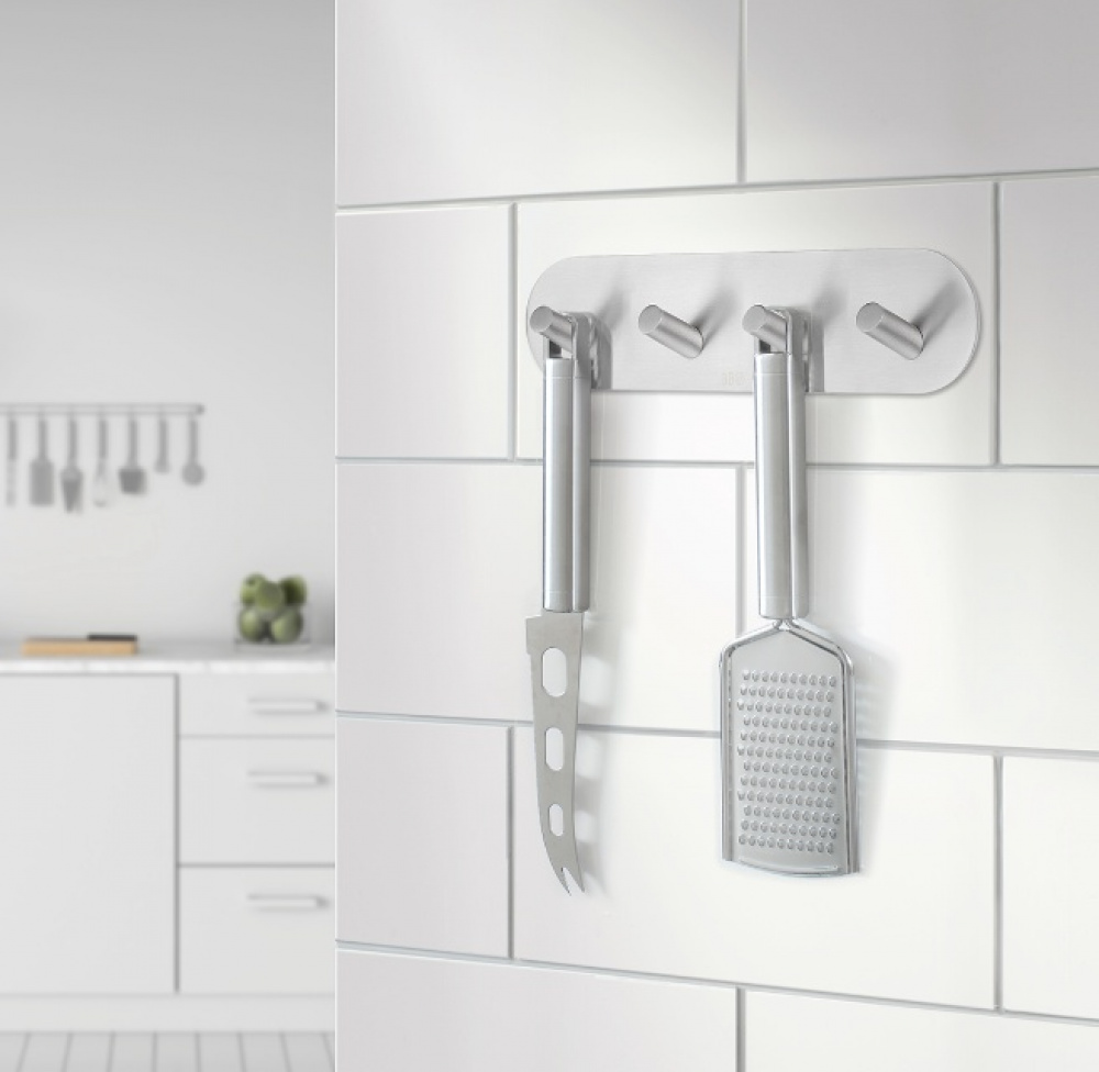 Four hook, Self-adhesive, Round, BESLAGSBODEN, 19,2 x H 4,8 cm, Brushed stainless steel in the group Storage / Magnets and adhesives / Self-adhesive hooks at SmartaSaker.se (41584)