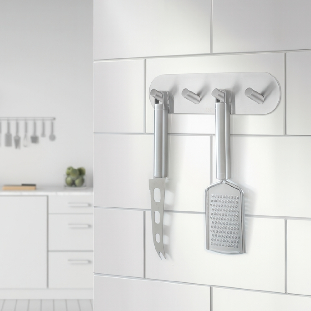 Four hook, Self-adhesive, Round, BESLAGSBODEN, 19,2 x H 4,8 cm, Brushed stainless steel in the group Storage / Magnets and adhesives / Self-adhesive hooks at SmartaSaker.se (41584)