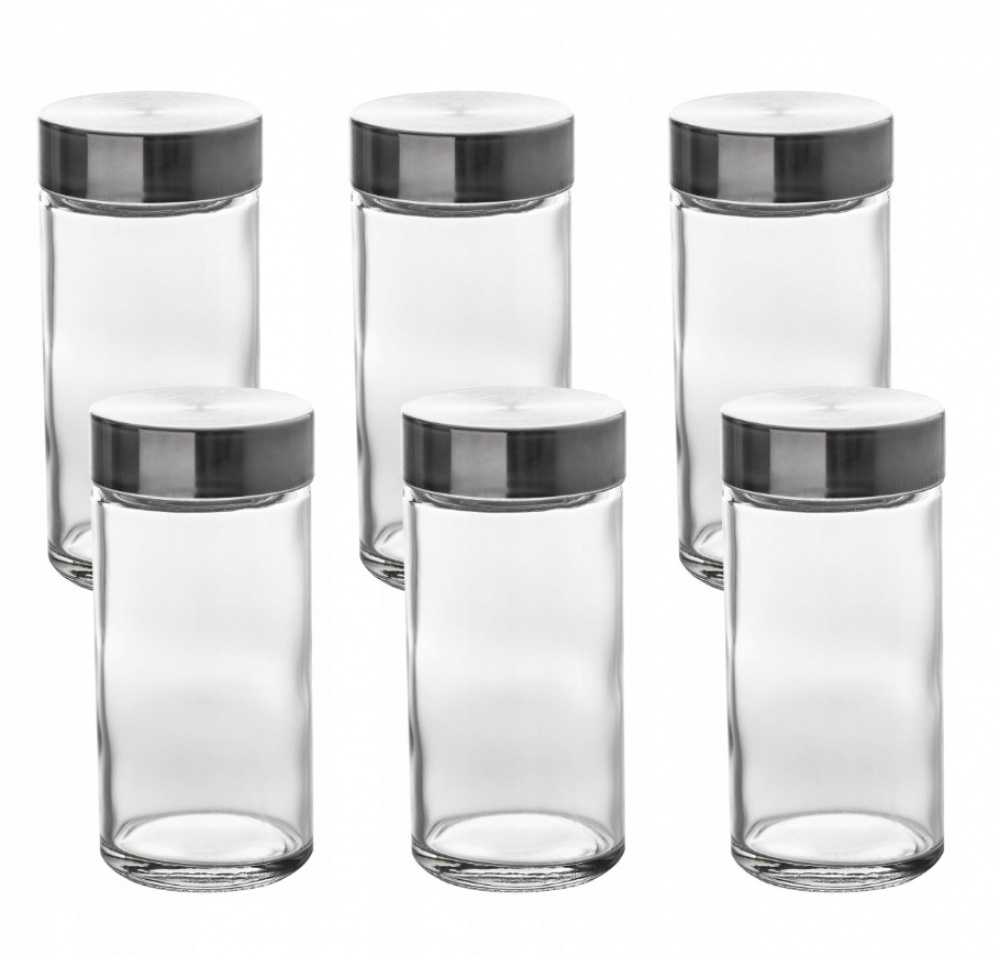 Jars with Metal Lid, Set of 6, GLASS SPICE POTS, Ø 4,5 x H 9,5 cm, Clear / Silver in the group Storage / Kitchen storage / Kitchen cabinet organizers at SmartaSaker.se (41591)