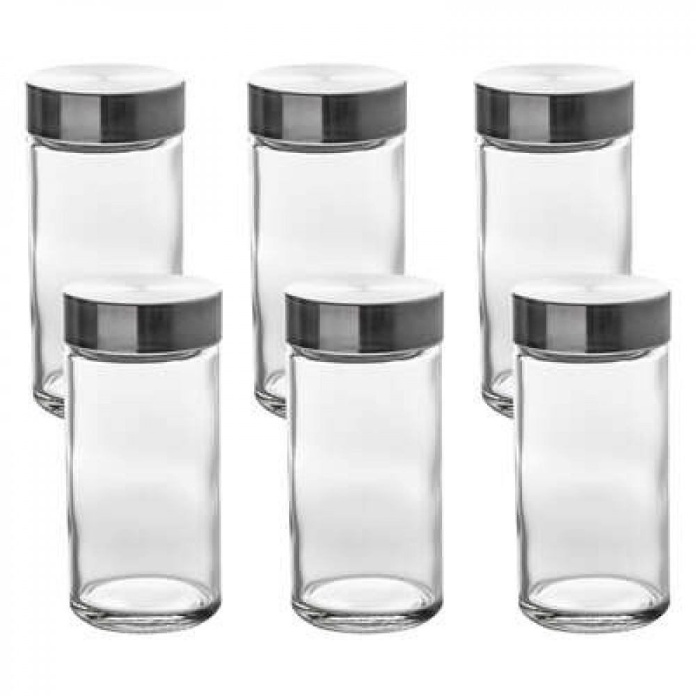 Jars with Metal Lid, Set of 6, GLASS SPICE POTS, Ø 4,5 x H 9,5 cm, Clear / Silver in the group Storage / Kitchen storage / Kitchen cabinet organizers at SmartaSaker.se (41591)