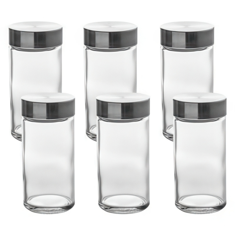 Jars with Metal Lid, Set of 6, GLASS SPICE POTS, Ø 4,5 x H 9,5 cm, Clear / Silver in the group Storage / Kitchen storage / Kitchen cabinet organizers / Spice racks at SmartaSaker.se (41591)