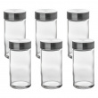 Jars with Metal Lid, Set of 6, GLASS SPICE POTS, Ø 4,5 x H 9,5 cm, Clear / Silver Jars with Metal Lid, Set of 6, GLASS SPICE POTS, Ø 4,5 x H 9,5 cm, Clear / Silver