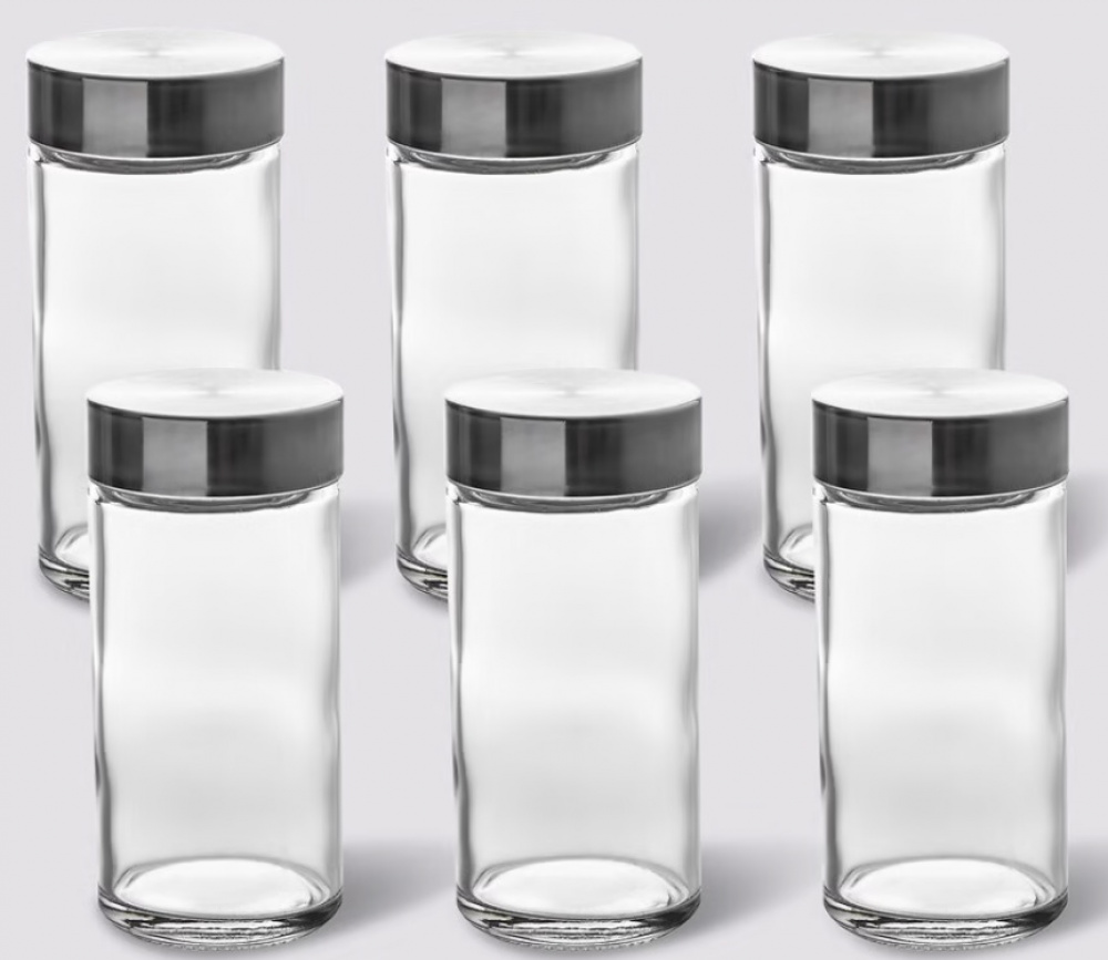 Jars with Metal Lid, Set of 6, GLASS SPICE POTS, Ø 4,5 x H 9,5 cm, Clear / Silver in the group Storage / Kitchen storage / Kitchen cabinet organizers at SmartaSaker.se (41591)