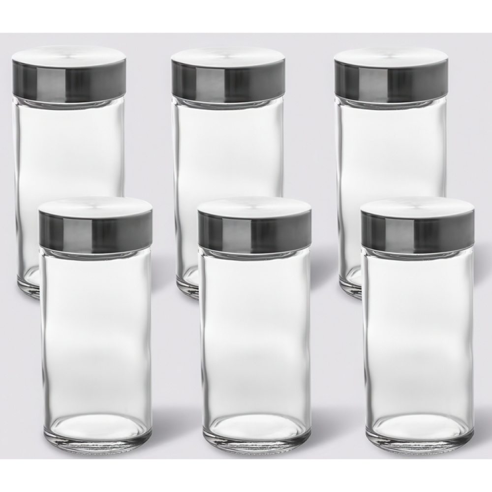 Jars with Metal Lid, Set of 6, GLASS SPICE POTS, Ø 4,5 x H 9,5 cm, Clear / Silver in the group Storage / Kitchen storage / Kitchen cabinet organizers / Spice racks at SmartaSaker.se (41591)