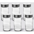 Jars with Metal Lid, Set of 6, GLASS SPICE POTS, Ø 4,5 x H 9,5 cm, Clear / Silver Jars with Metal Lid, Set of 6, GLASS SPICE POTS, Ø 4,5 x H 9,5 cm, Clear / Silver