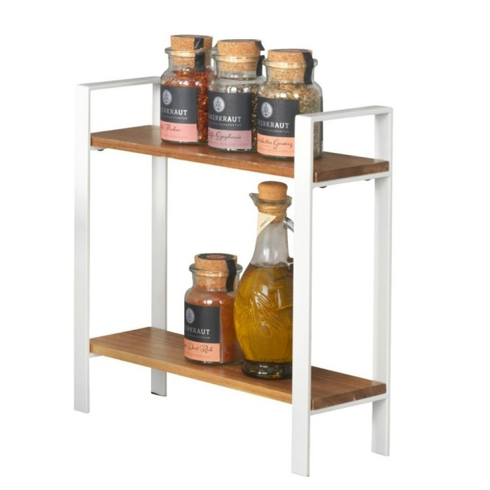 Shelf for spices, ACACIA DOUBLE SHELF, 32 x 11 x H 33 cm, White / Brown in the group Storage / Kitchen storage / Kitchen cabinet organizers at SmartaSaker.se (41593)