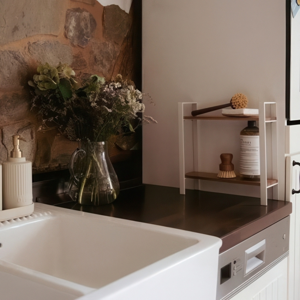 Shelf for spices, ACACIA DOUBLE SHELF, 32 x 11 x H 33 cm, White / Brown in the group Storage / Kitchen storage / Kitchen cabinet organizers at SmartaSaker.se (41593)