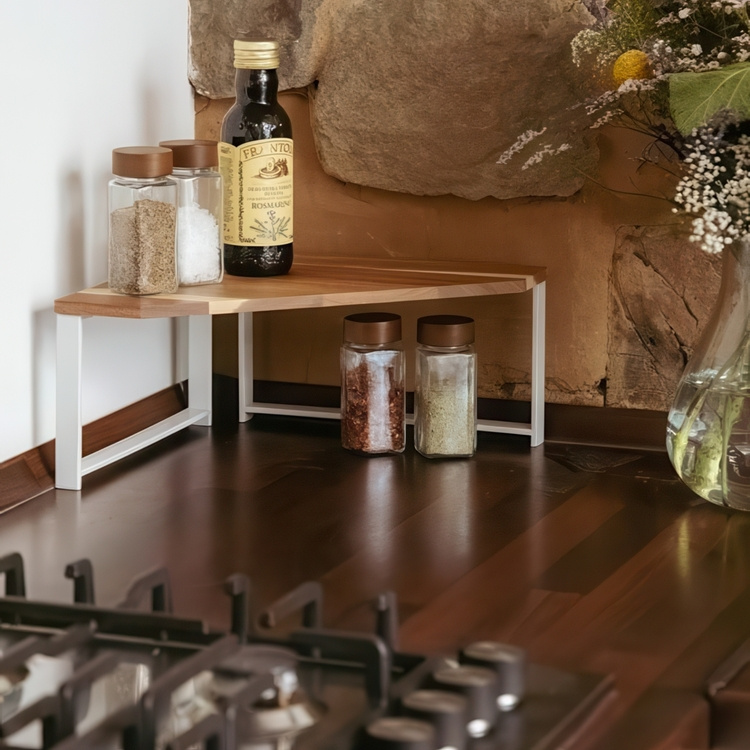 Shelf for spices, ACACIA SMALL CORNER SHELF, 30 x 30 x H 15 cm, White / Brown in the group Storage / Kitchen storage / Kitchen cabinet organizers / Spice racks at SmartaSaker.se (41595)