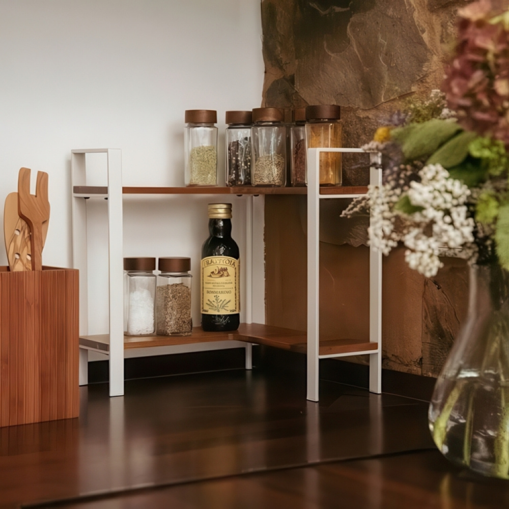 Shelf for spices, ACACIA CORNER SHELF, 30 x 30 x H 33 cm, White / Brown in the group Storage / Kitchen storage at SmartaSaker.se (41597)