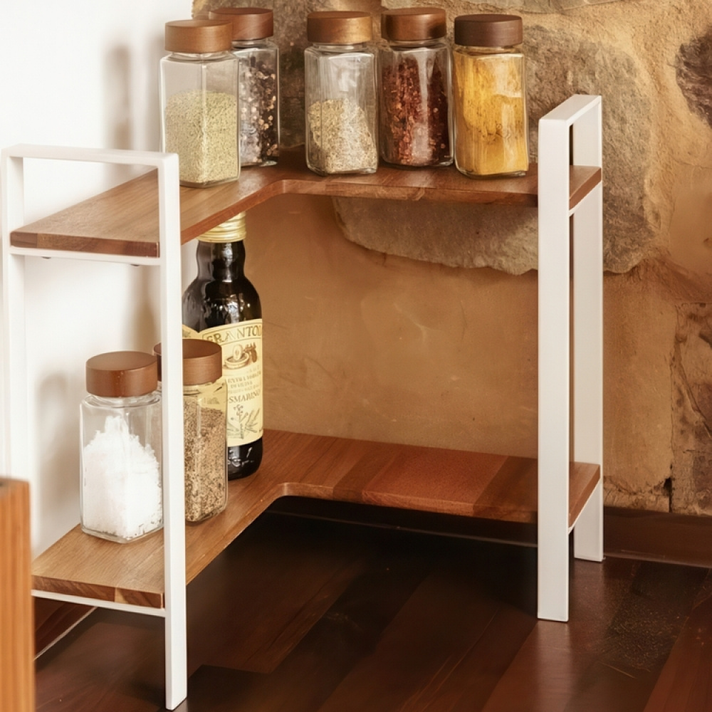 Shelf for spices, ACACIA CORNER SHELF, 30 x 30 x H 33 cm, White / Brown in the group Storage / Kitchen storage at SmartaSaker.se (41597)
