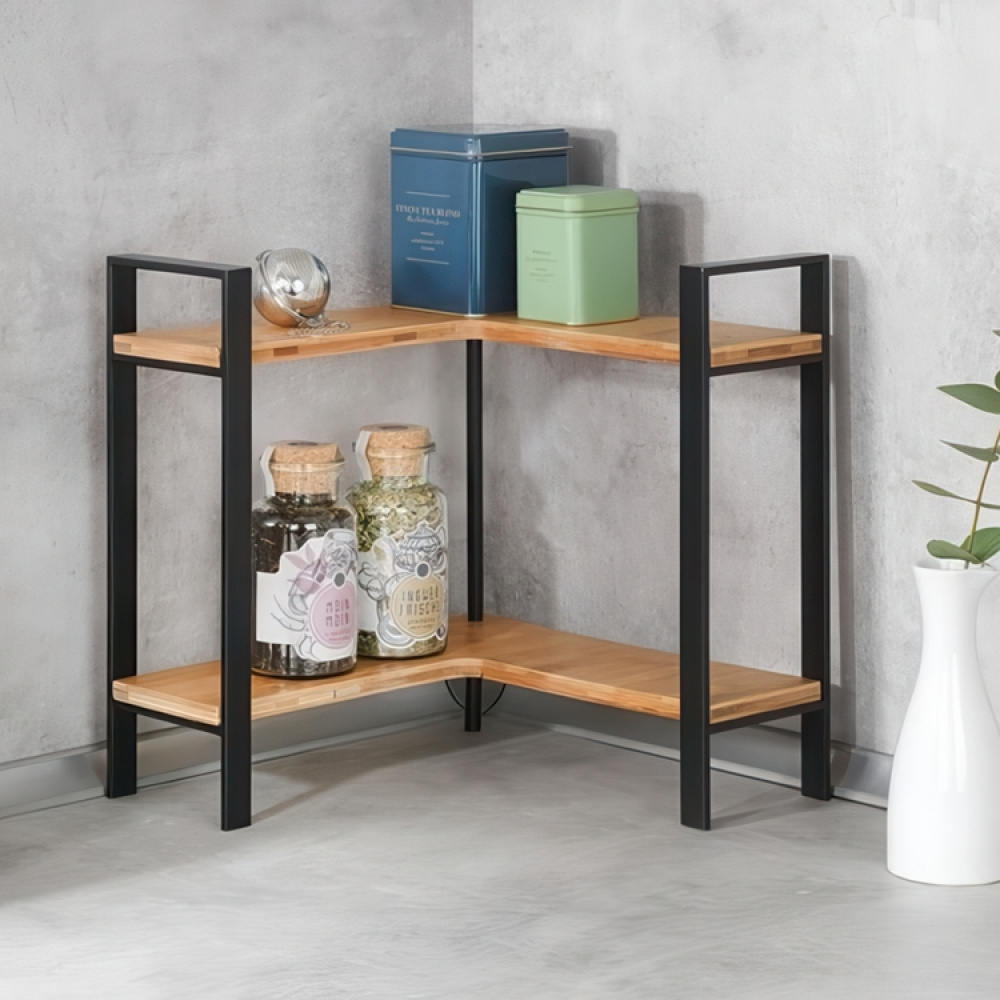 Shelf for spices, LOU CORNER SHELF, 30 x 30 x H 33 cm, Black and Bamboo in the group Storage / Kitchen storage at SmartaSaker.se (41598)