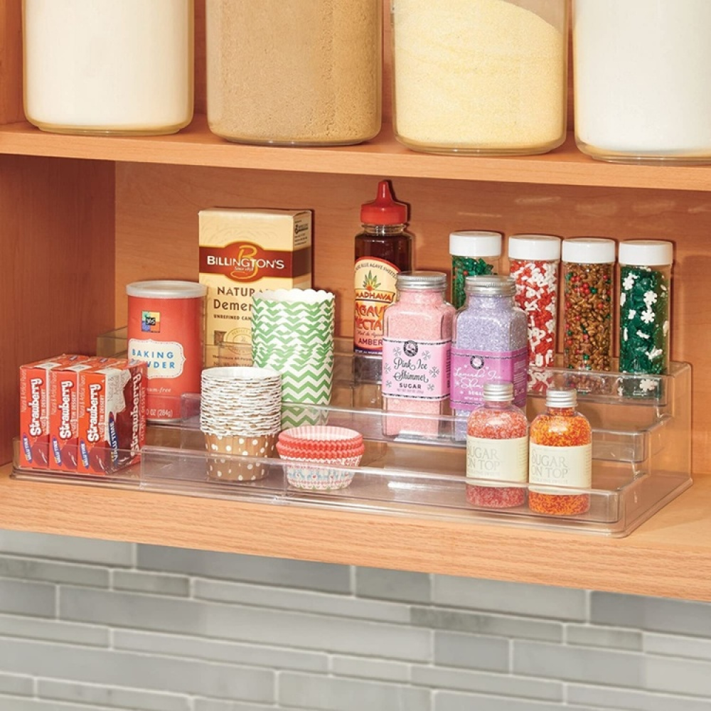 Spice Rack, Expandable, 3-Tiered, ID CABINET ORGANIZER, 42,5 to 66,5 cm, Transparent in the group Storage / Kitchen storage / Kitchen cabinet organizers at SmartaSaker.se (41602)