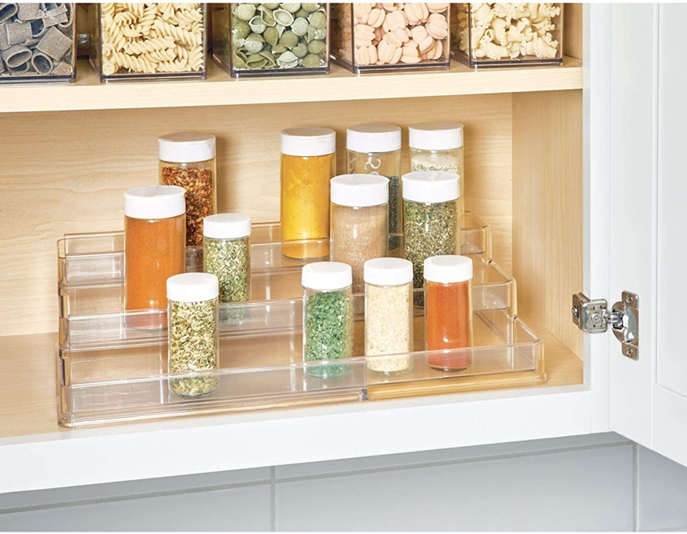 Spice Rack, Expandable, 3-Tiered, ID CABINET ORGANIZER, 42,5 to 66,5 cm, Transparent in the group Storage / Kitchen storage / Kitchen cabinet organizers / Spice racks at SmartaSaker.se (41602)