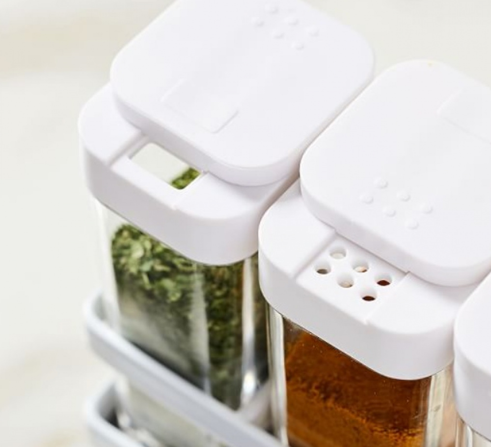 Spice rack with 6 Bottles, TOWER, Yamazaki, White / Clear in the group Storage / Kitchen storage / Kitchen cabinet organizers / Spice racks at SmartaSaker.se (41610)